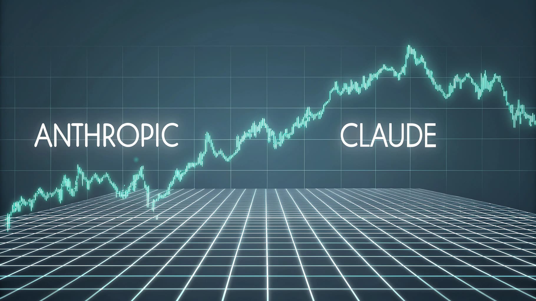 رسم بياني مستقبلي يظهر مؤشر نمو مالي متصاعد، مع كلمة "Anthropic" في بداية المؤشر وكلمة "Claude" في نهايته، مما يرمز إلى تأثير الذكاء الاصطناعي في الأسواق المالية.
